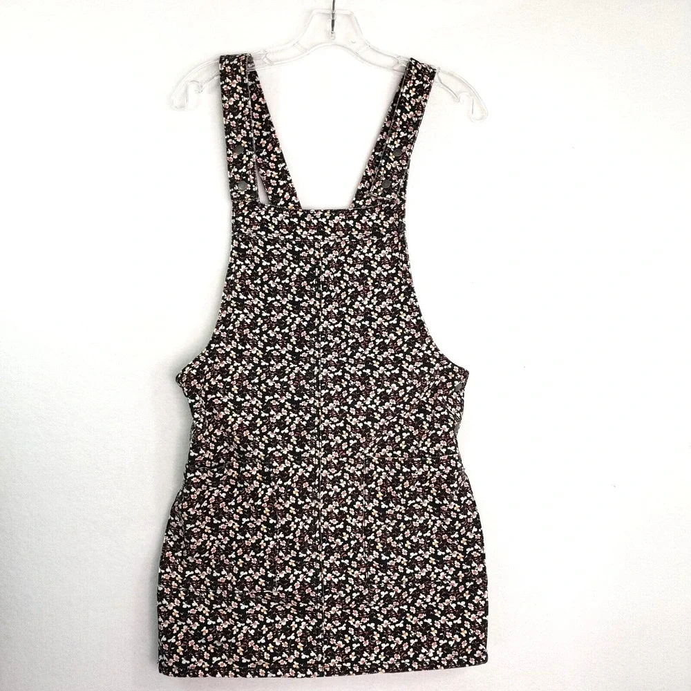 Xhilaration Floral Overalls Dress Juniors S Mini Black Pockets Retro Y2K Vintage